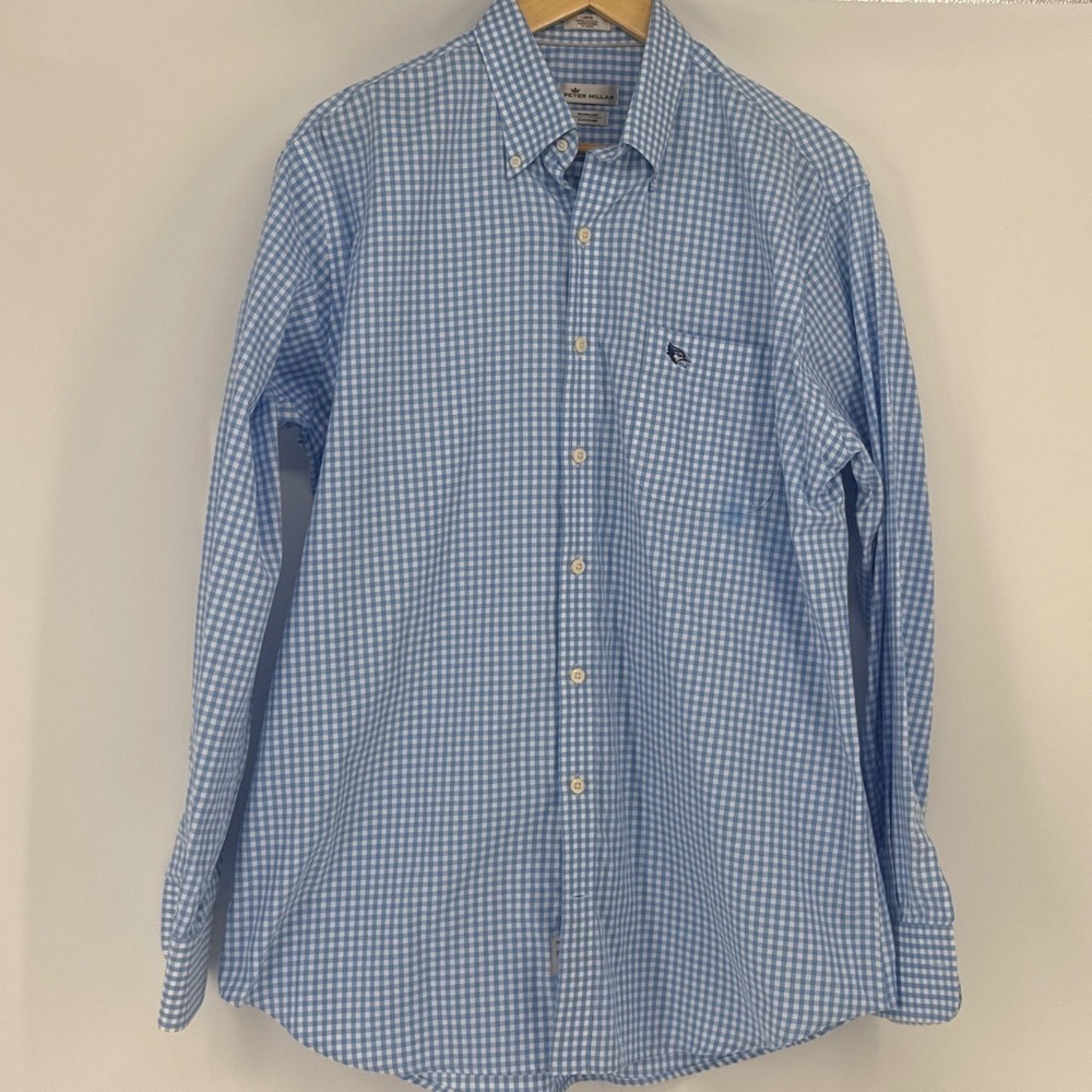 Peter Millar Button Down Mens Large Blue Gingham Creighton Bluejays Shirt